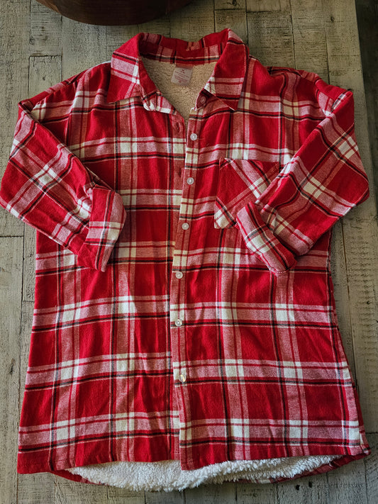 No Boundaries Juniors Faux Sherpa Lined Plaid Flannel Top